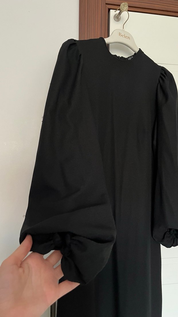 Suud Drapeli Siyah Uzun Kollu Kadın Elbise - Görsel 3