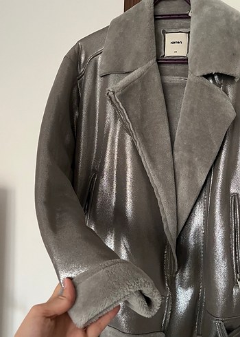 Gri Deri Biker Ceket - Görsel 3