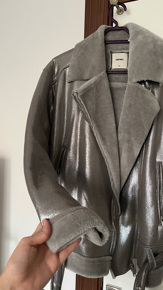 Gri Deri Biker Ceket - Görsel 3