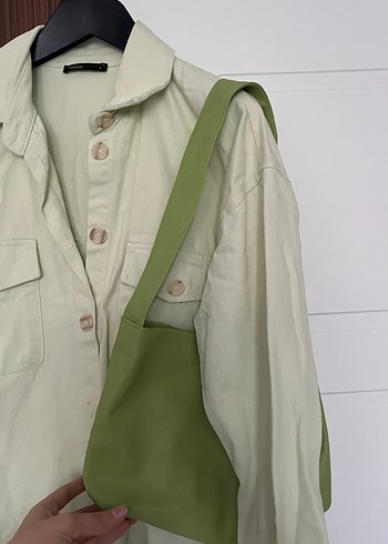 Yeşil Düğmeli  Kadın kot ceket - Görsel 3