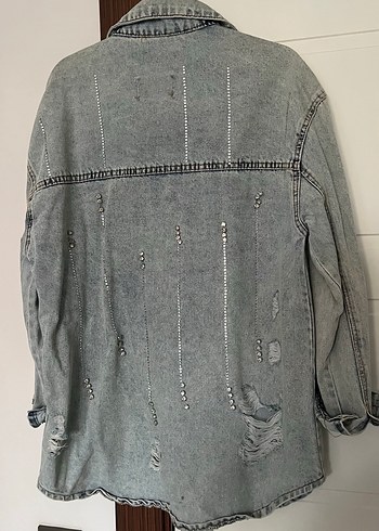 Gri Kadın Denim Düğmeli Ceket - Görsel 3