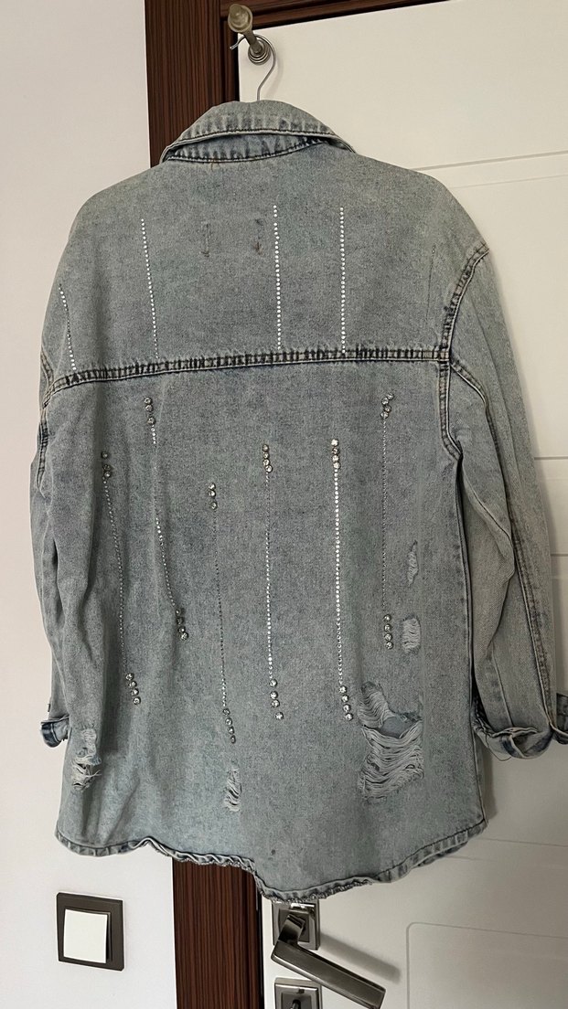 Gri Kadın Denim Düğmeli Ceket - Görsel 3