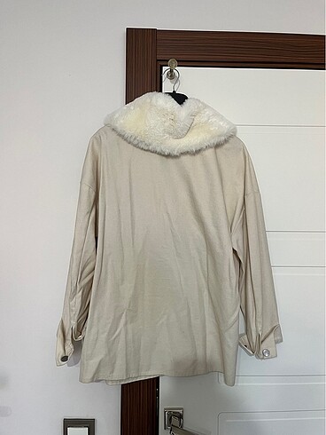 Peluş kot ceket krem - Görsel 4