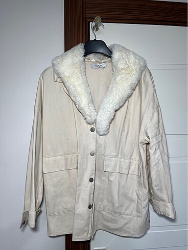 Peluş kot ceket krem - Görsel 2