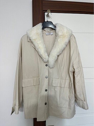 Peluş kot ceket krem - Görsel 3