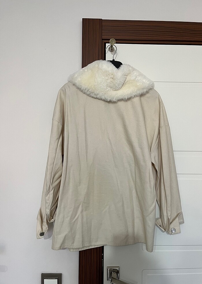 Peluş kot ceket krem - Görsel 4