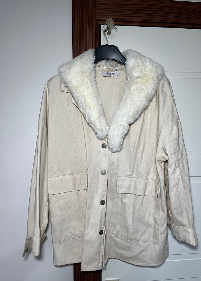 Peluş kot ceket krem - Görsel 2