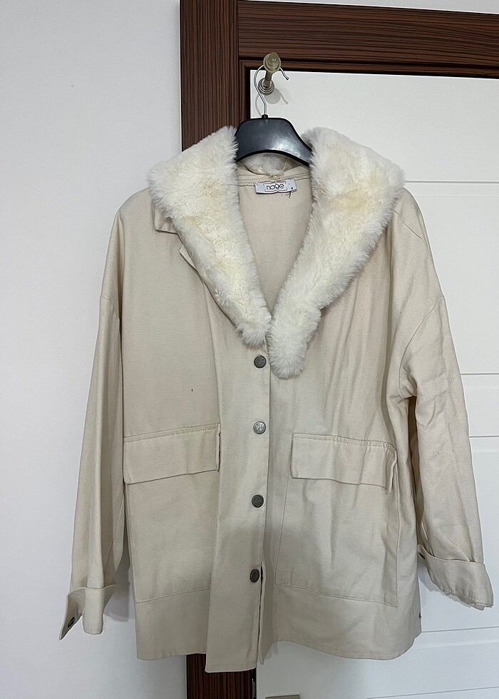 Peluş kot ceket krem - Görsel 3