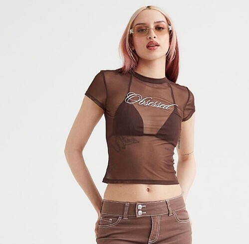 H&M h&m transparan obsessed yazili tshirt