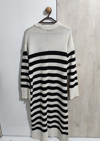 Uzun Kollu Çizgili Örgü Kadın Triko Elbise - Görsel 2