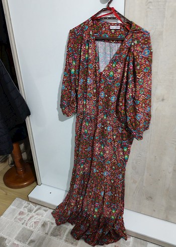 Desenli Bohem Uzun Kollu Elbise - Görsel 3