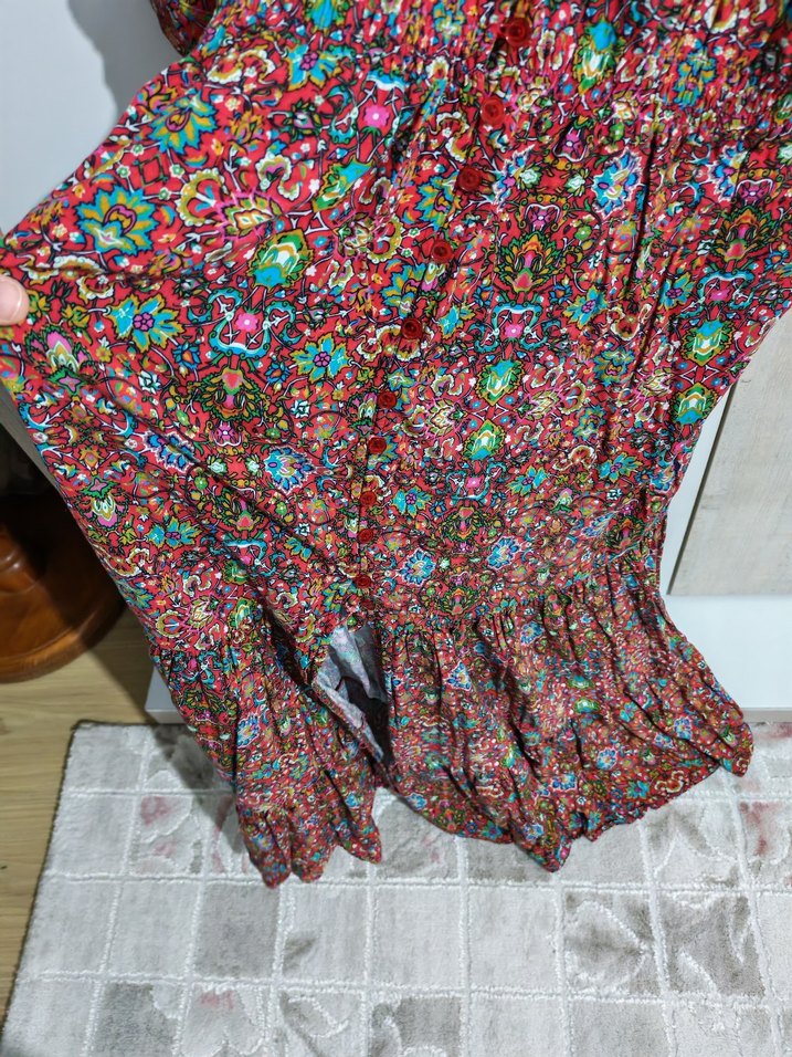 Desenli Bohem Uzun Kollu Elbise - Görsel 2