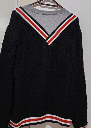 Gri Siyah Desenli Oversize Triko Sweatshirt - Görsel 2