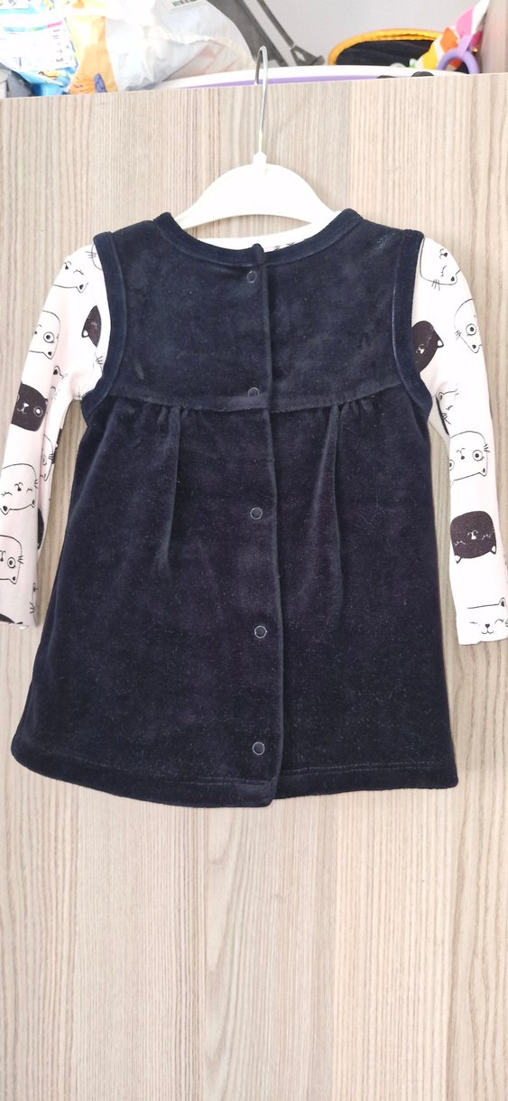 Uzun Kollu Kadife Nakışlı Kız Elbise - Görsel 2