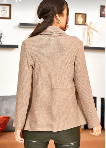 Bej Uzun Kollu, Salaş Kesim Kadın Hırka - Görsel 3