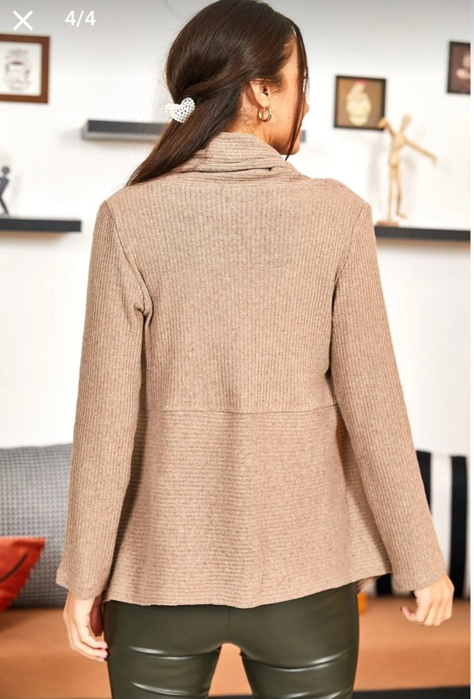 Bej Uzun Kollu, Salaş Kesim Kadın Hırka - Görsel 3