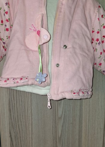 Kız Çocuk Pembe Nakışlı Kapüşonlu Mont - Görsel 5