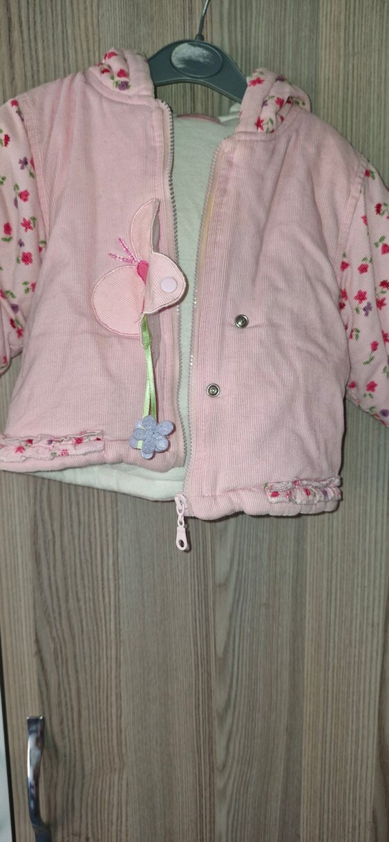 Kız Çocuk Pembe Nakışlı Kapüşonlu Mont - Görsel 5