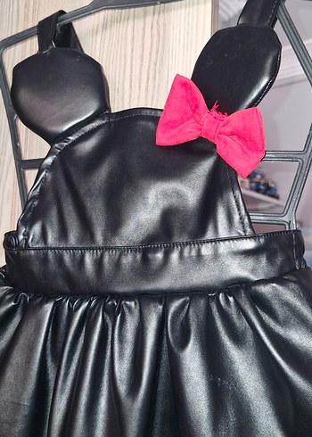 Kız Çocuk Siyah Deri Görünümlü Elbise - Görsel 8