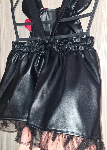 Kız Çocuk Siyah Deri Görünümlü Elbise - Görsel 7