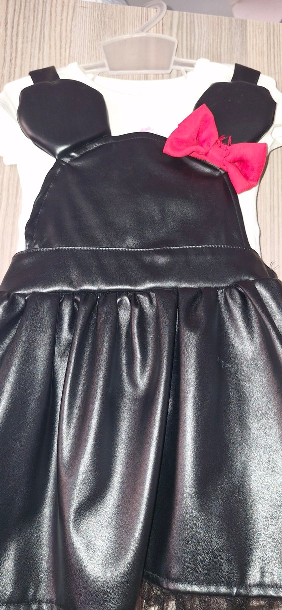 Kız Çocuk Siyah Deri Görünümlü Elbise - Görsel 3