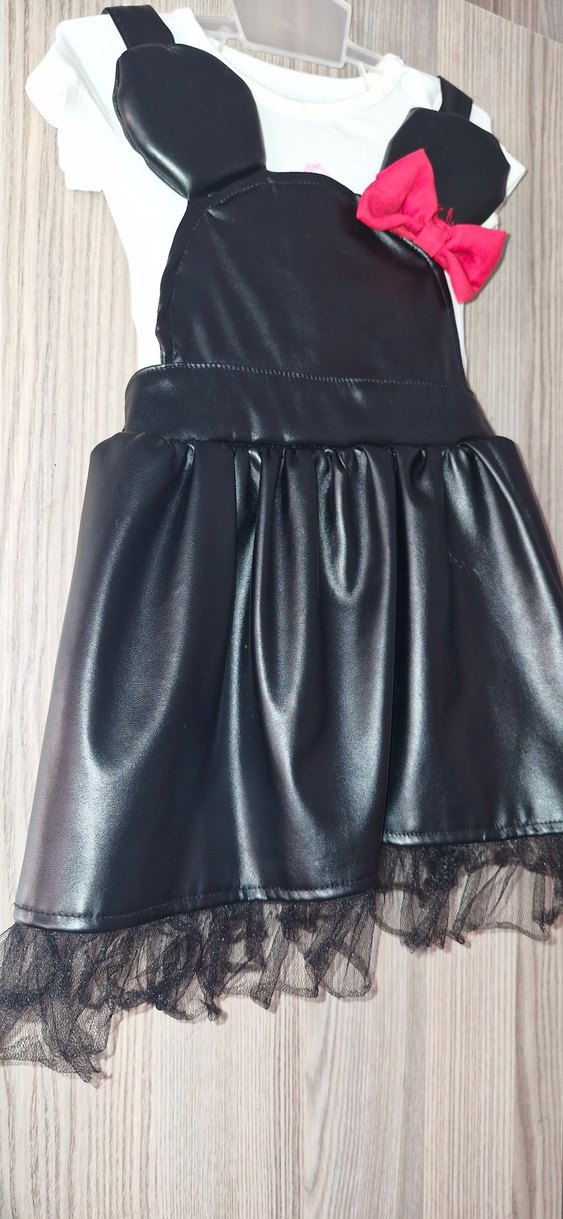 Kız Çocuk Siyah Deri Görünümlü Elbise - Görsel 4