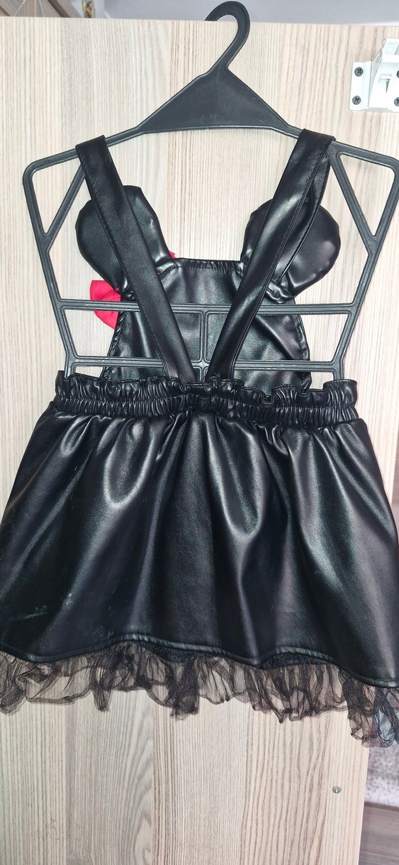 Kız Çocuk Siyah Deri Görünümlü Elbise - Görsel 5