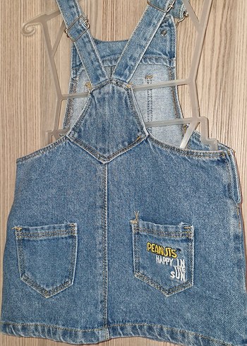 Düğmeli Nakışlı Kız Kot Salopet - Görsel 2