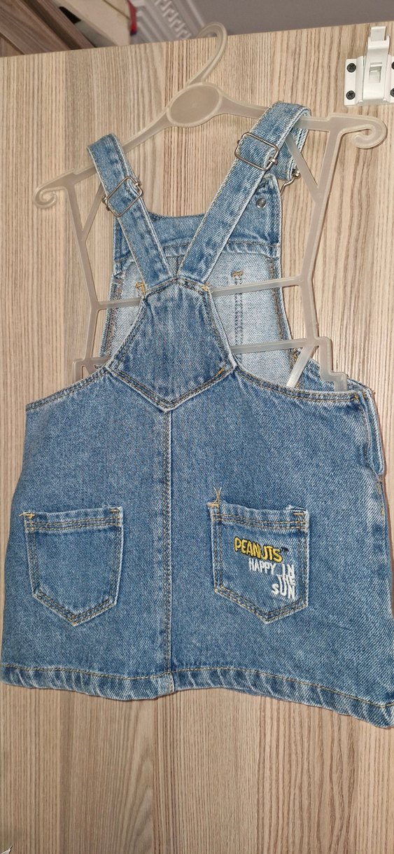 Düğmeli Nakışlı Kız Kot Salopet - Görsel 2