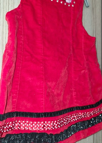 Kız Çocuk Pembe Kolsuz Nakışlı kadife Elbise - Görsel 6