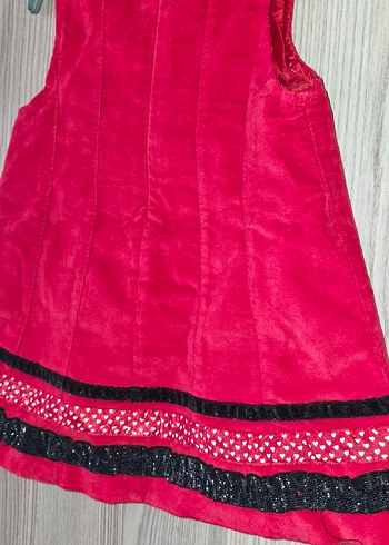 Kız Çocuk Pembe Kolsuz Nakışlı kadife Elbise - Görsel 5