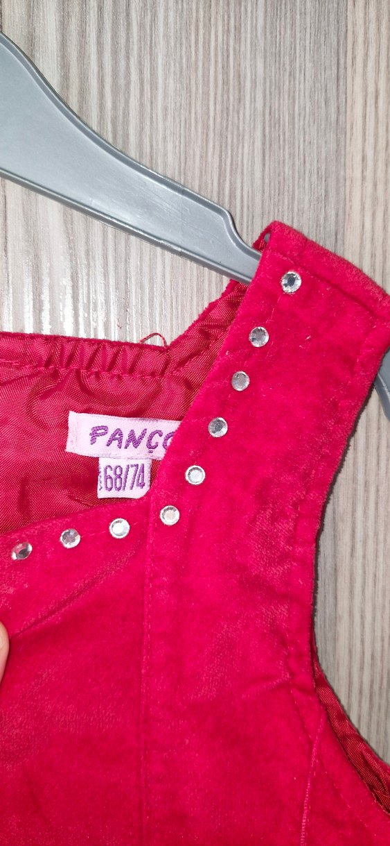 Kız Çocuk Pembe Kolsuz Nakışlı kadife Elbise - Görsel 3