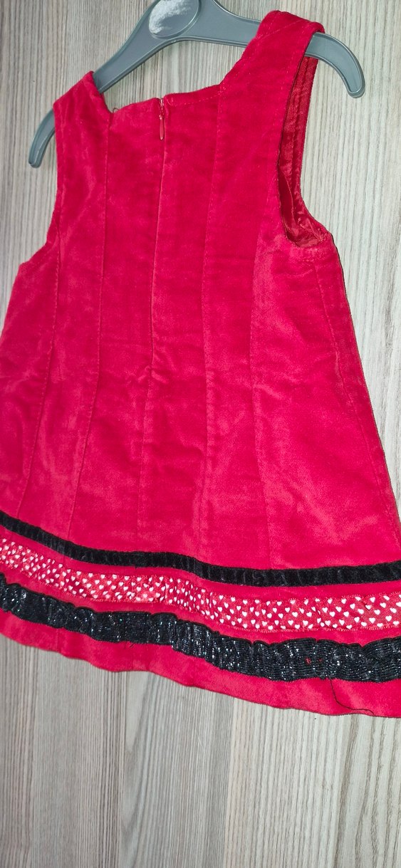 Kız Çocuk Pembe Kolsuz Nakışlı kadife Elbise - Görsel 5