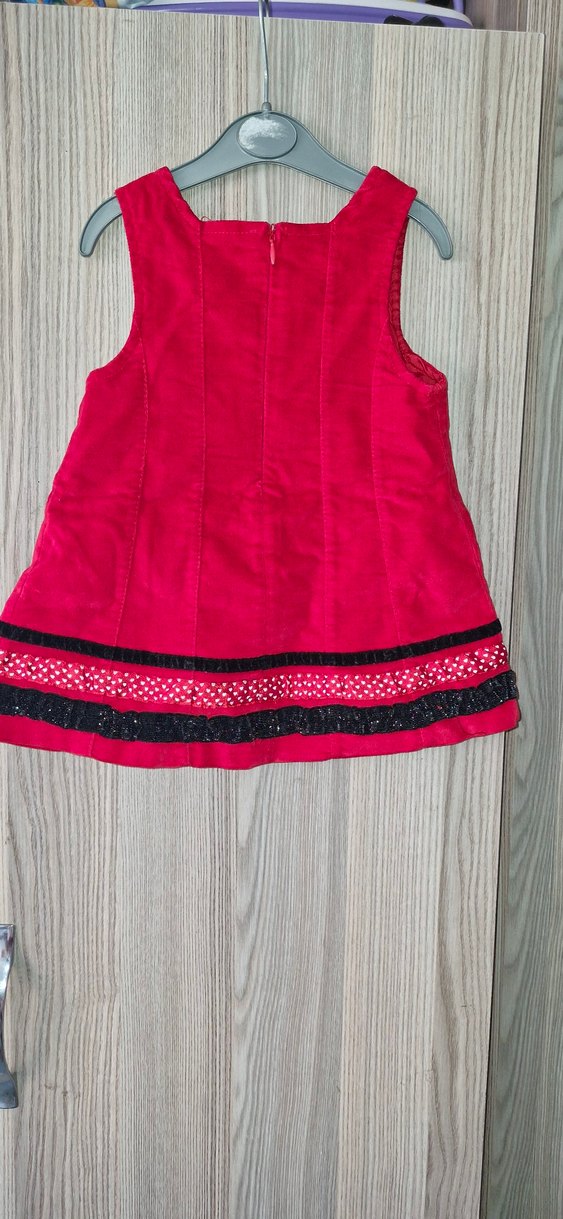 Kız Çocuk Pembe Kolsuz Nakışlı kadife Elbise - Görsel 4