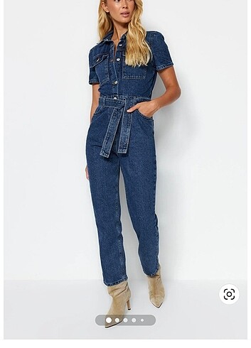 Mavi kemerli Denim Tulum Trendyol milla