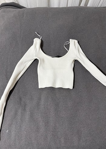 Kadın Beyaz Triko Crop Top
