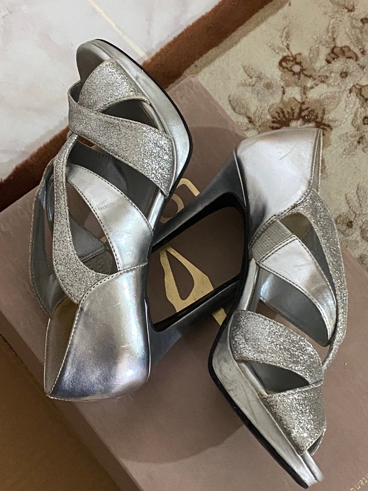 Gri Simli Yılan Desenli Yüksek Topuklu Kadın Ayakkabı - Görsel 3