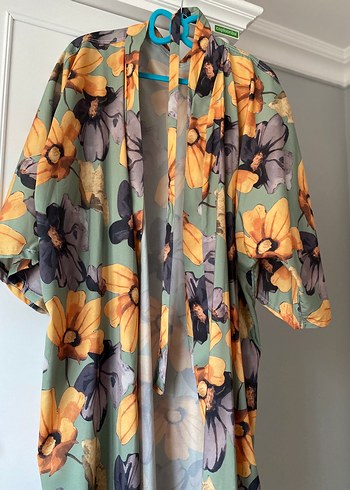 m Beden Çiçek Desenli Uzun Kadın Kimono