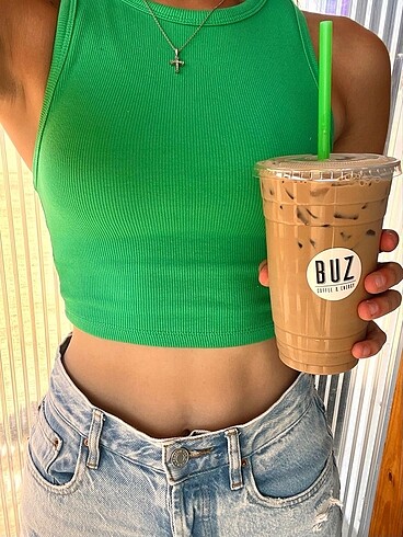 Zara Zara yeşil fitilli crop