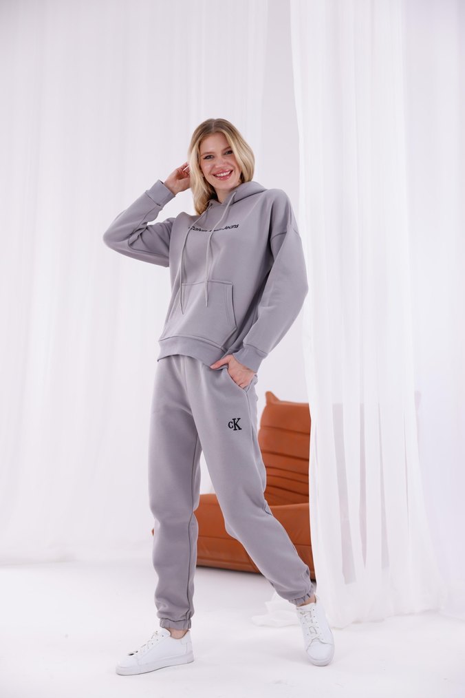 Bej Kadın Kapüşonlu Rahat Eşofman Takımı - Görsel 4