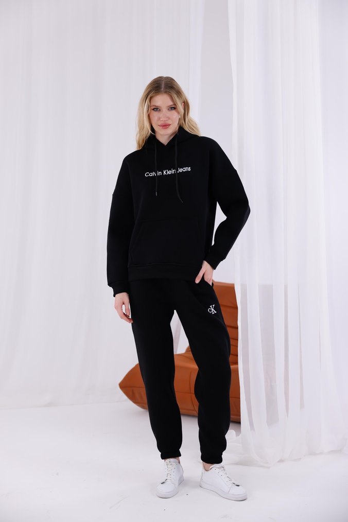 Bej Kadın Kapüşonlu Rahat Eşofman Takımı - Görsel 3