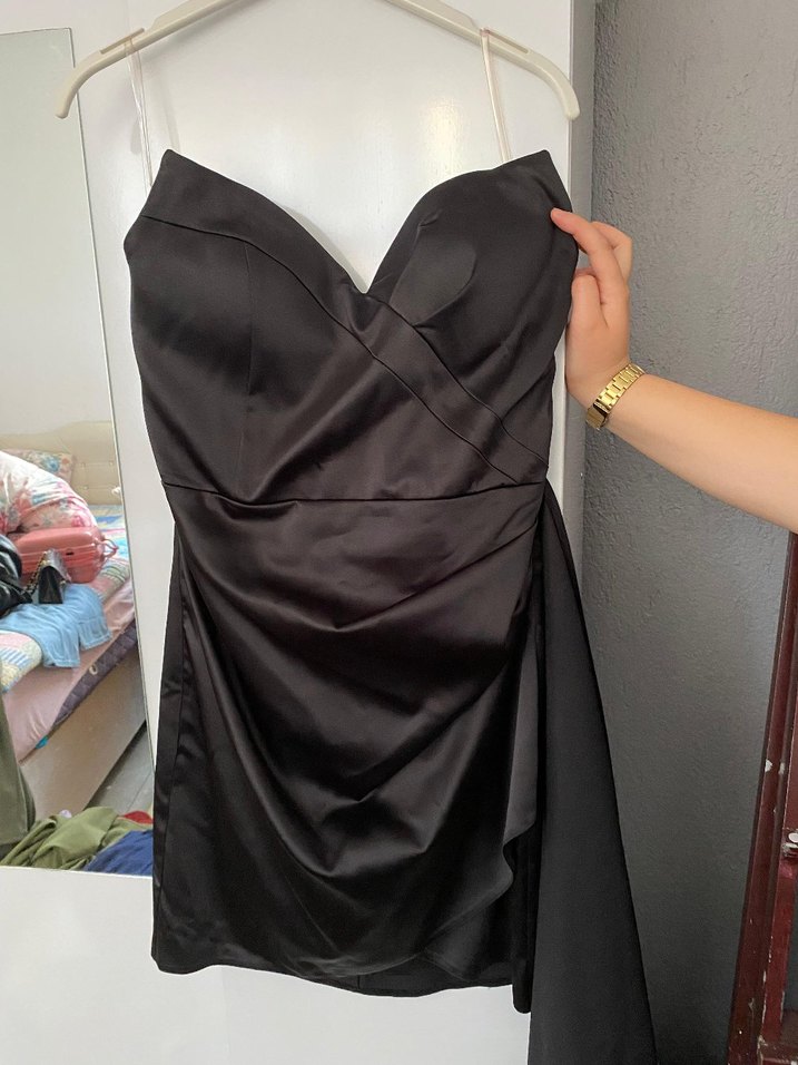 Siyah Drapeli Mini Straplez Elbise - Görsel 3