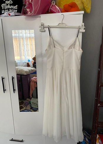 midi beyaz dokumlu elbise - Görsel 5