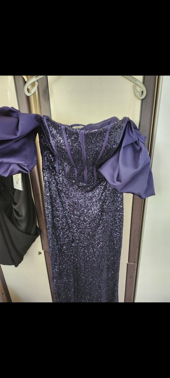 koyu lacivert Drapeli Uzun Abiye Elbise - Görsel 2