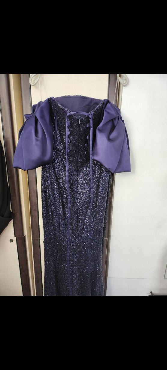 koyu lacivert Drapeli Uzun Abiye Elbise - Görsel 5