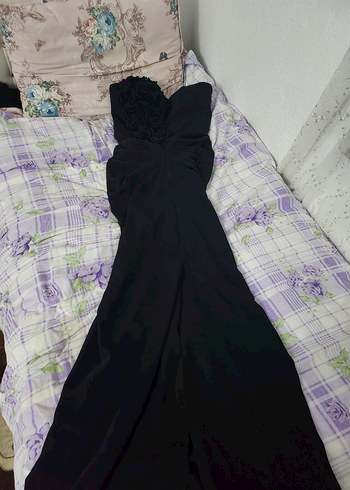 Drapeli Siyah Straplez Uzun Abiye Elbise - Görsel 9