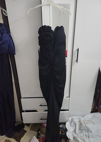 Drapeli Siyah Straplez Uzun Abiye Elbise - Görsel 5