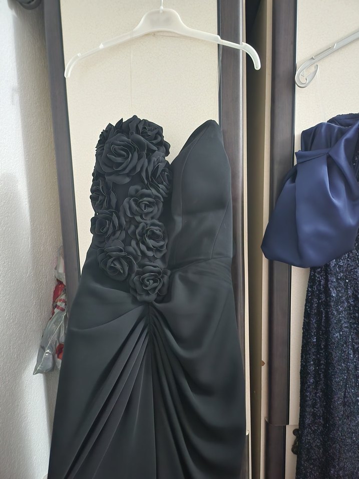 Drapeli Siyah Straplez Uzun Abiye Elbise - Görsel 2