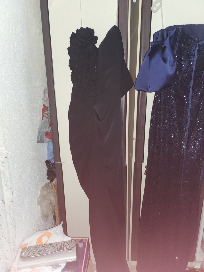 Drapeli Siyah Straplez Uzun Abiye Elbise - Görsel 3