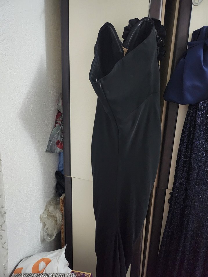 Drapeli Siyah Straplez Uzun Abiye Elbise - Görsel 4